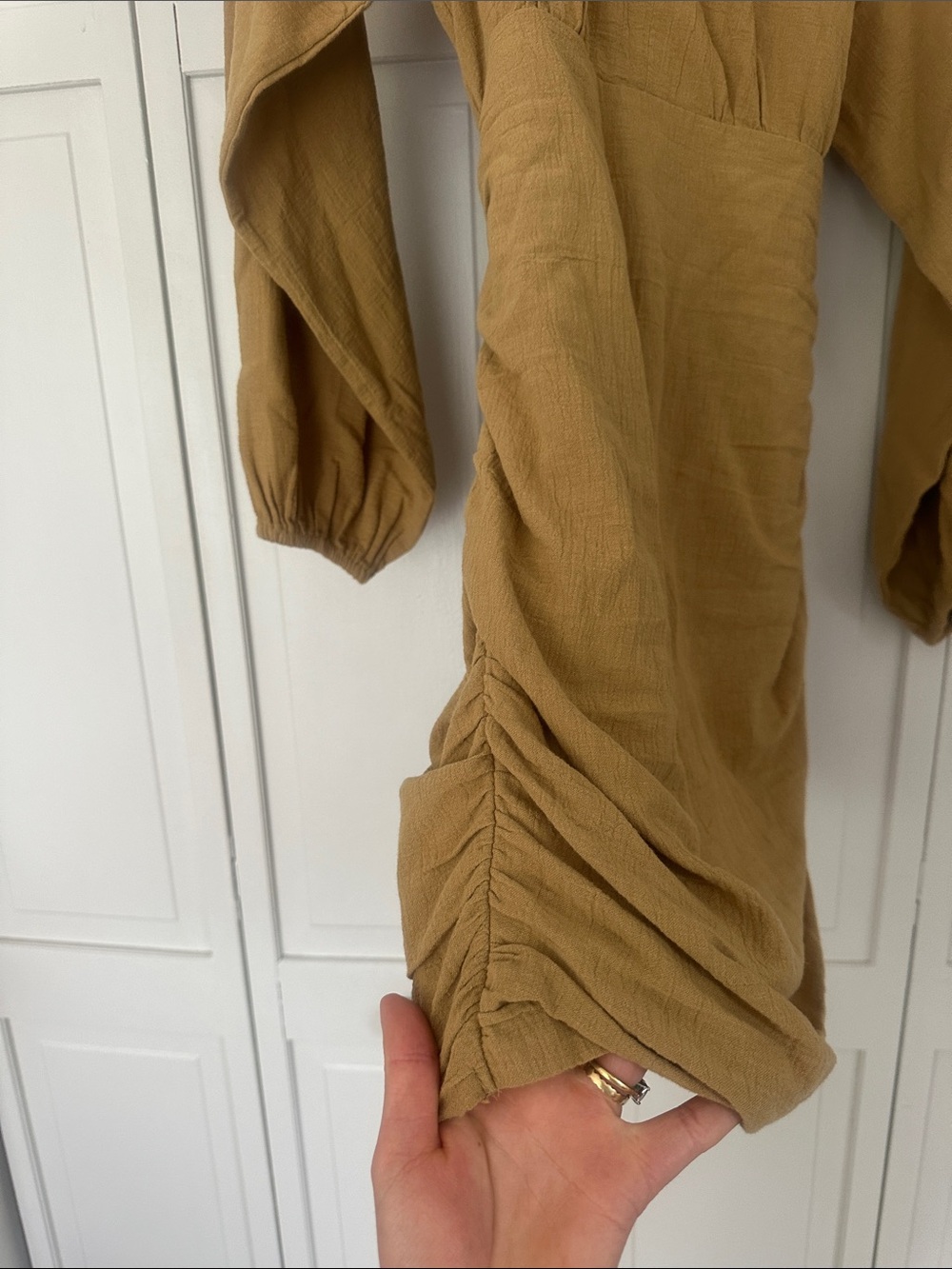 Free People Mustard Long Sleeve Tie-Neck Dress - Picture 4 of 9